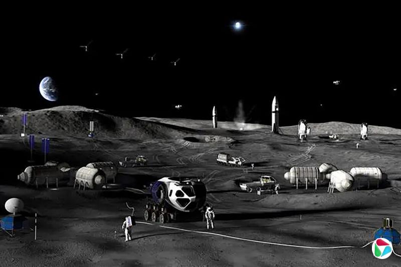 NASA拟建月球基地的艺术概念图。