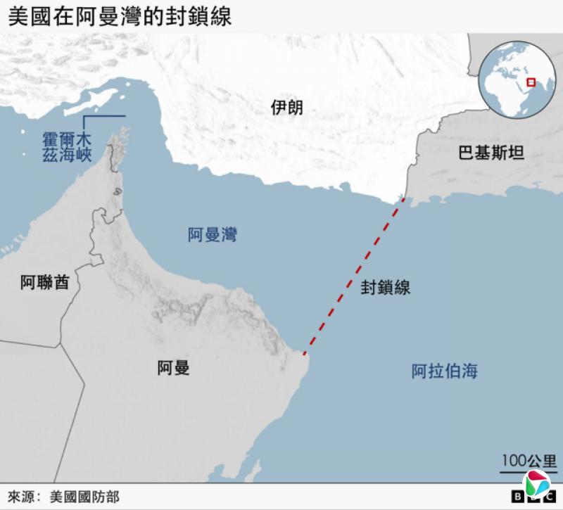 美国在阿曼湾封锁线示意图